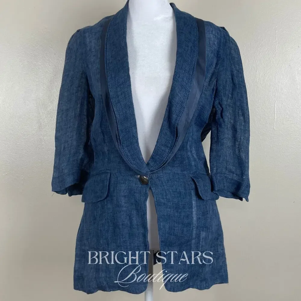 Rare Blue Linen Blazer Jacket ASO Serena Van Der Woodsen Gossip Girl Y2K - Picture 5 of 12